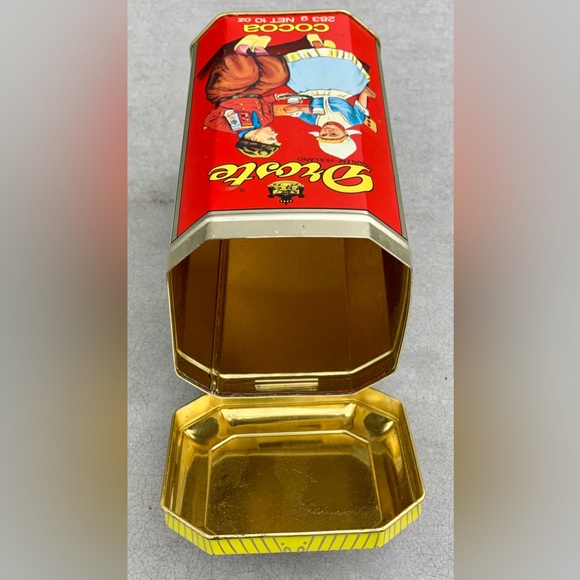 Vintage 10 oz DROSTE COCOA Hinge Lidded Tin Litho Illustrated Pantry Box - Picture 5 of 14